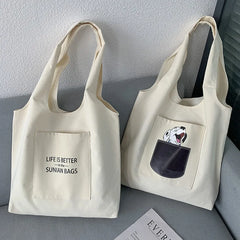 Japanese Style Cartoon Shoulder Bag Women Large Capacity Canvas Shopping Bag