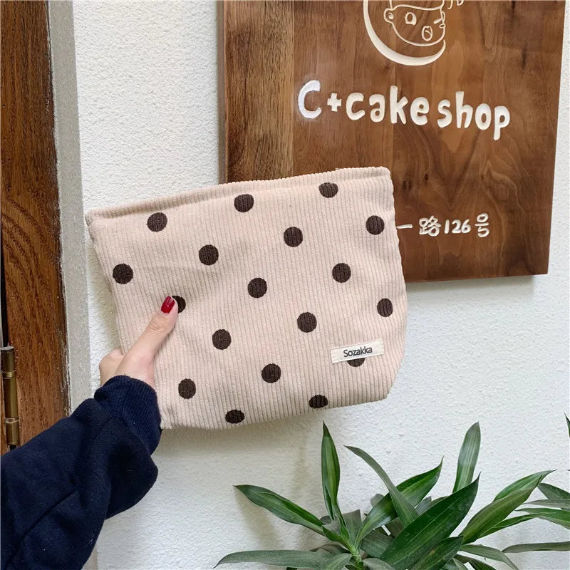 Japanese Style Corduroy Cosmetic Bag Women Handbags Purses