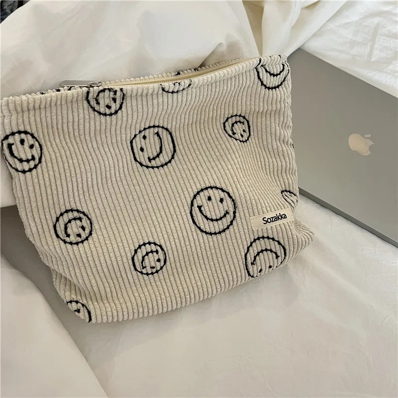 Japanese Style Corduroy Cosmetic Bag Women Handbags Purses