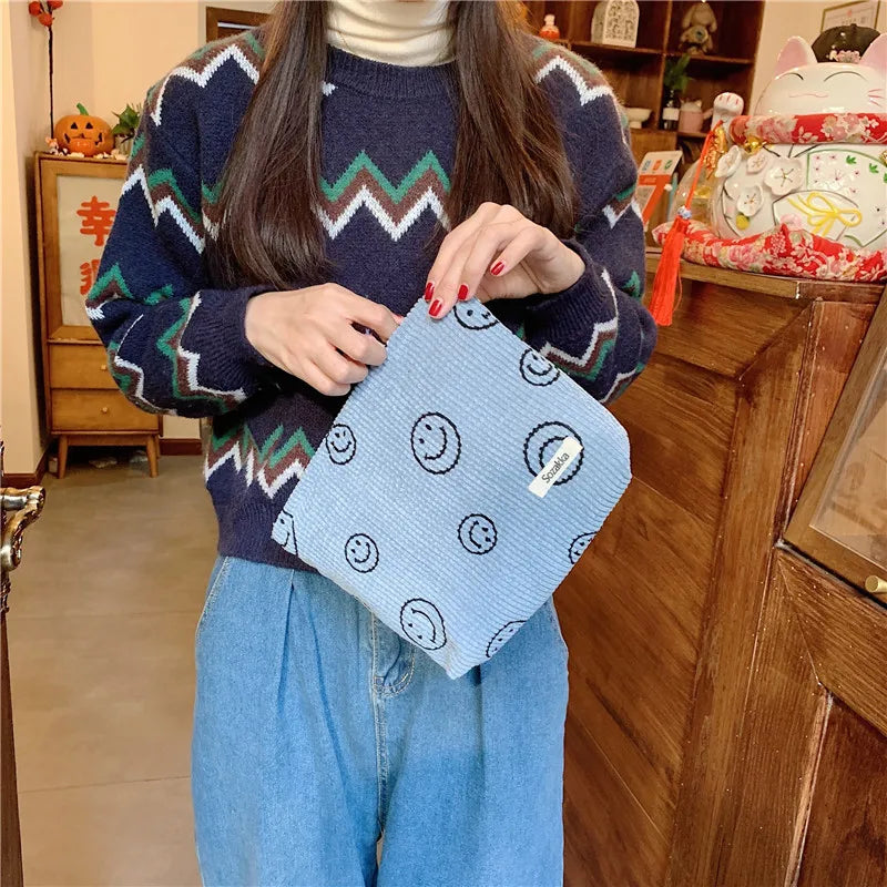 Japanese Style Corduroy Cosmetic Bag Women Handbags Purses