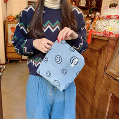 Japanese Style Corduroy Cosmetic Bag Women Handbags Purses