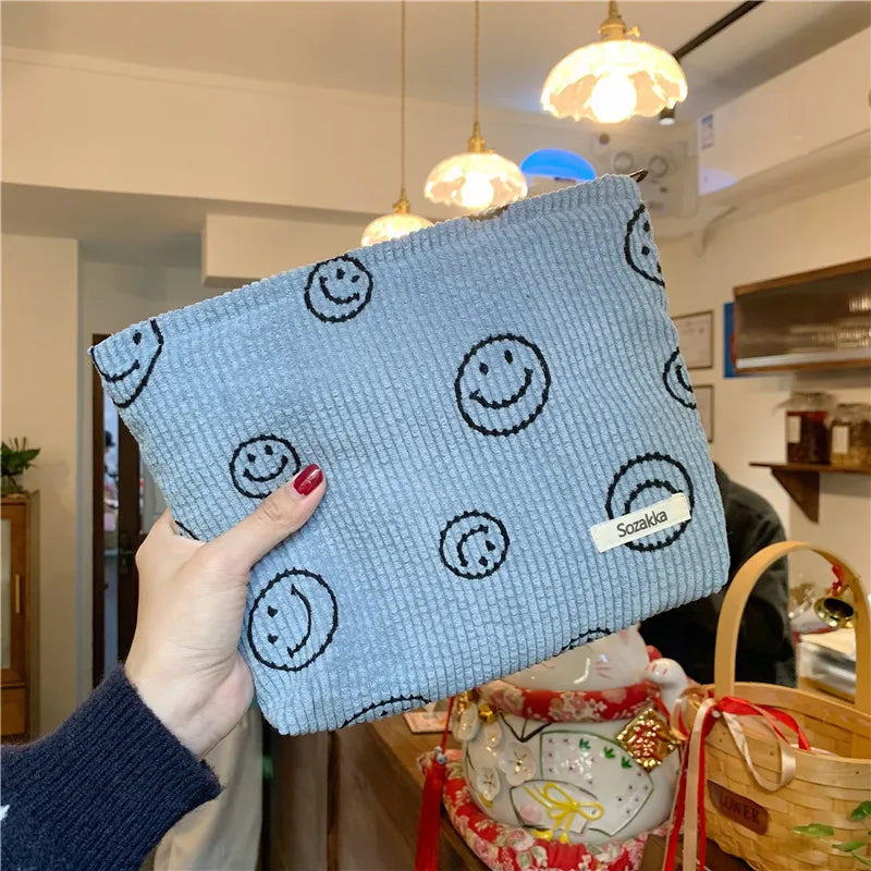 Japanese Style Corduroy Cosmetic Bag Women Handbags Purses