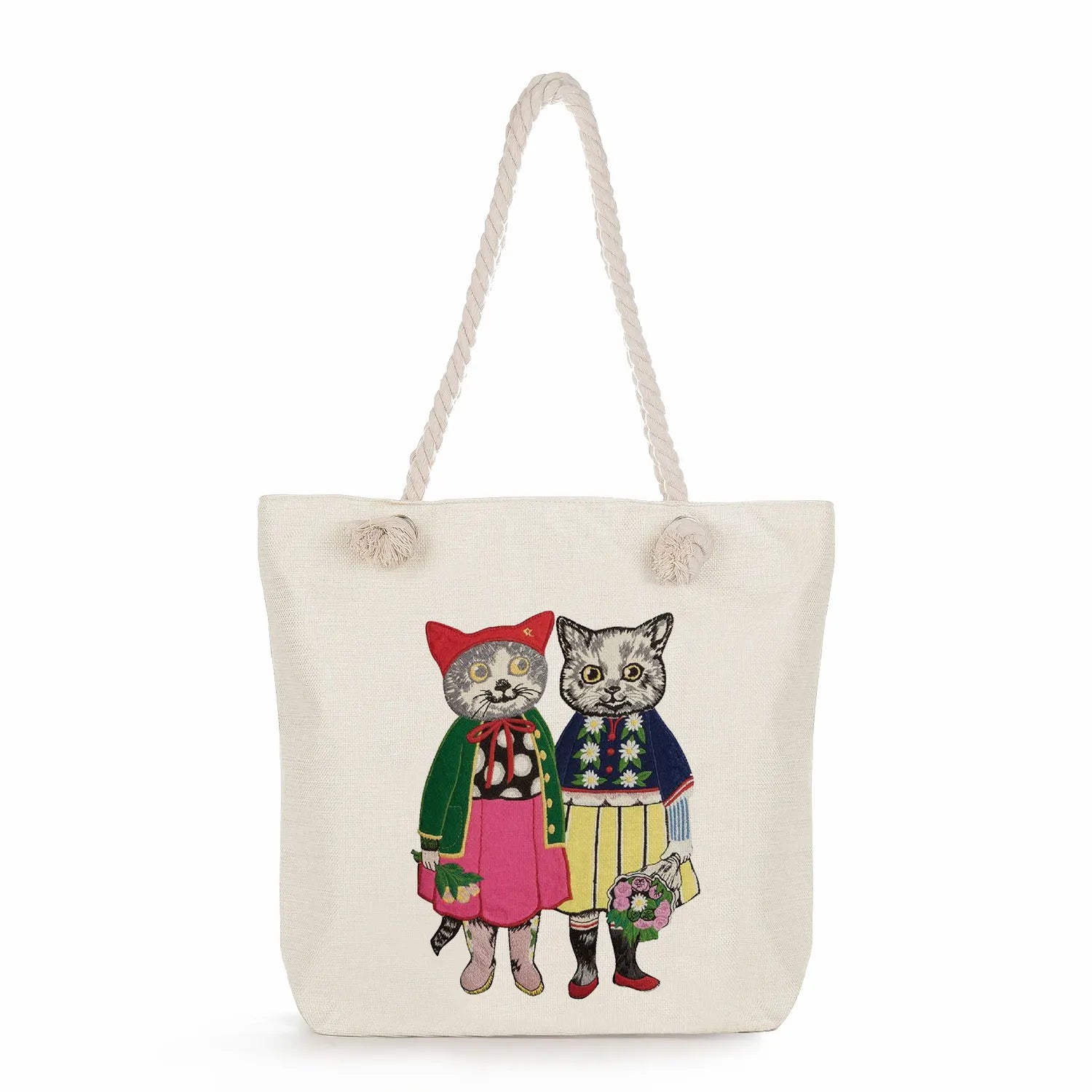 Japanese Style Cat Girl Print Handbag Thick Rope Bag Lady Shoulder Bag