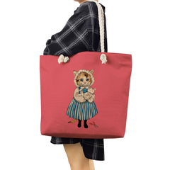 Japanese Style Cat Girl Print Handbag Thick Rope Bag Lady Shoulder Bag