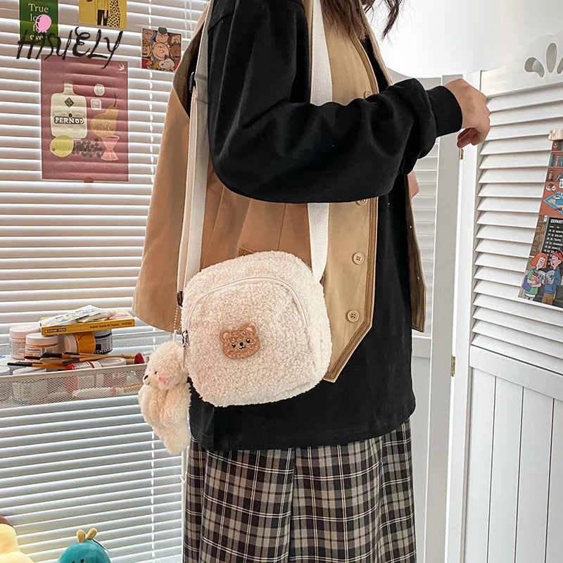 Japanese Style Lamb Hair Bag Plush Small Crossbody Bags Flap Shoulder Bag
