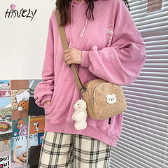 Japanese Style Lamb Hair Bag Plush Small Crossbody Bags Flap Shoulder Bag