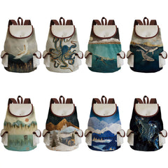 Japanese Style Red-Crowned Crane Drawstring Backpack for Girls