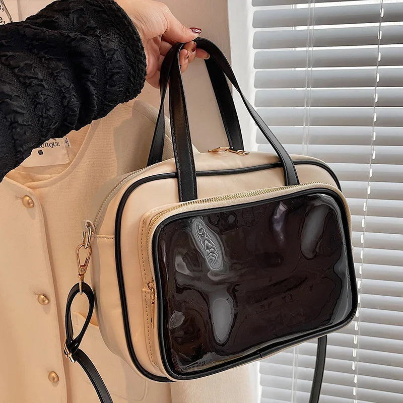 Japanese Style Tote Bag With Translucent Pocket Women Crossbody Shoulder Bag