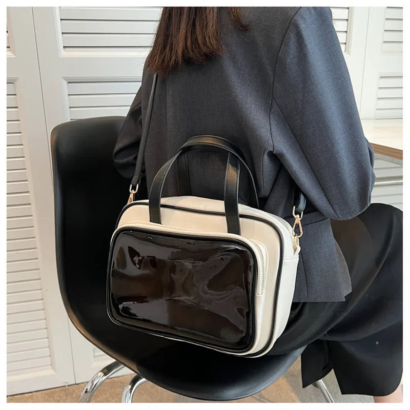 Japanese Style Tote Bag With Translucent Pocket Women Crossbody Shoulder Bag
