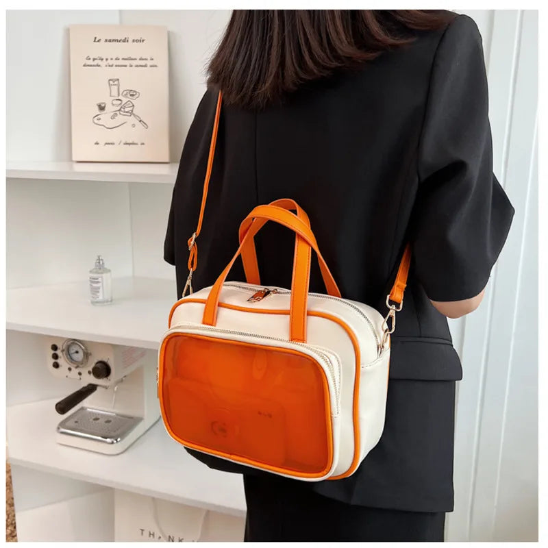 Japanese Style Tote Bag With Translucent Pocket Women Crossbody Shoulder Bag