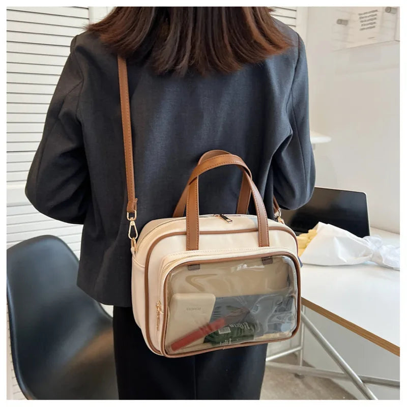 Japanese Style Tote Bag With Translucent Pocket Women Crossbody Shoulder Bag