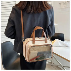 Japanese Style Tote Bag With Translucent Pocket Women Crossbody Shoulder Bag