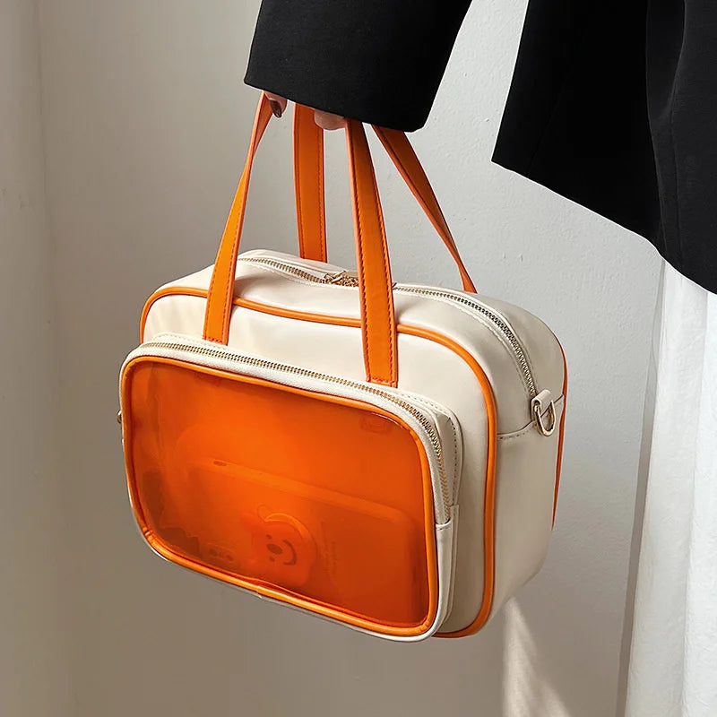 Japanese Style Tote Bag With Translucent Pocket Women Crossbody Shoulder Bag