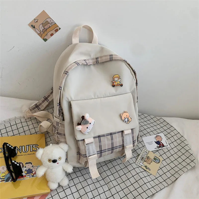 Japanese Style Plaid Girl Backpack for Junior High School