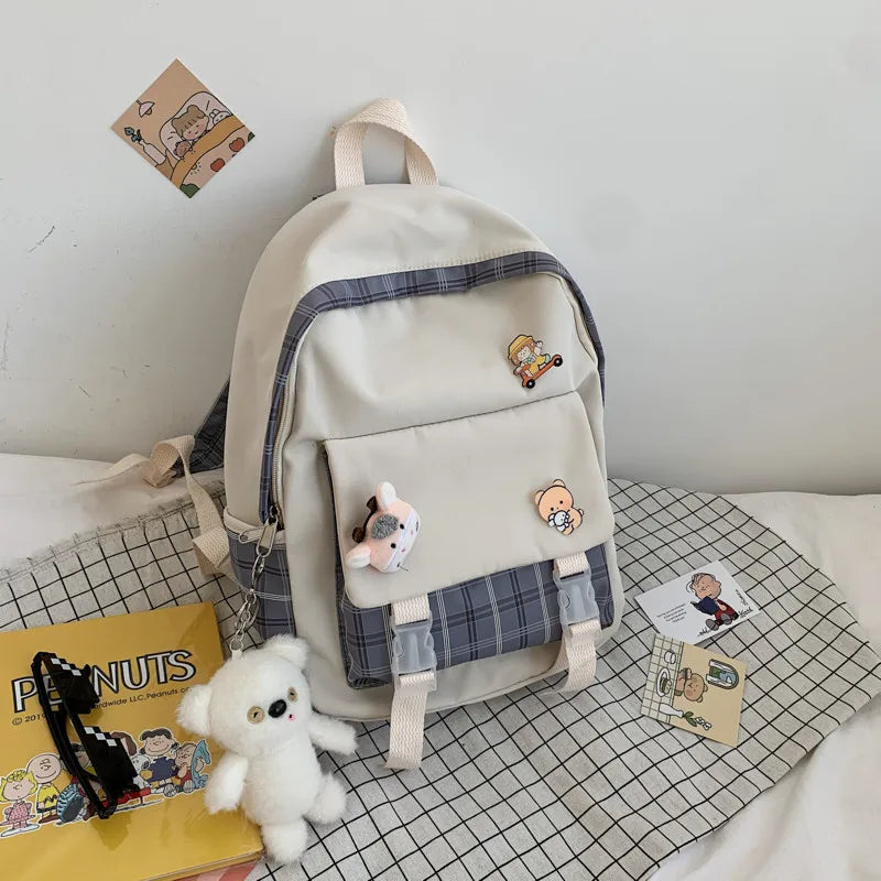 Japanese Style Plaid Girl Backpack for Junior High School
