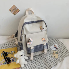 Japanese Style Plaid Girl Backpack for Junior High School