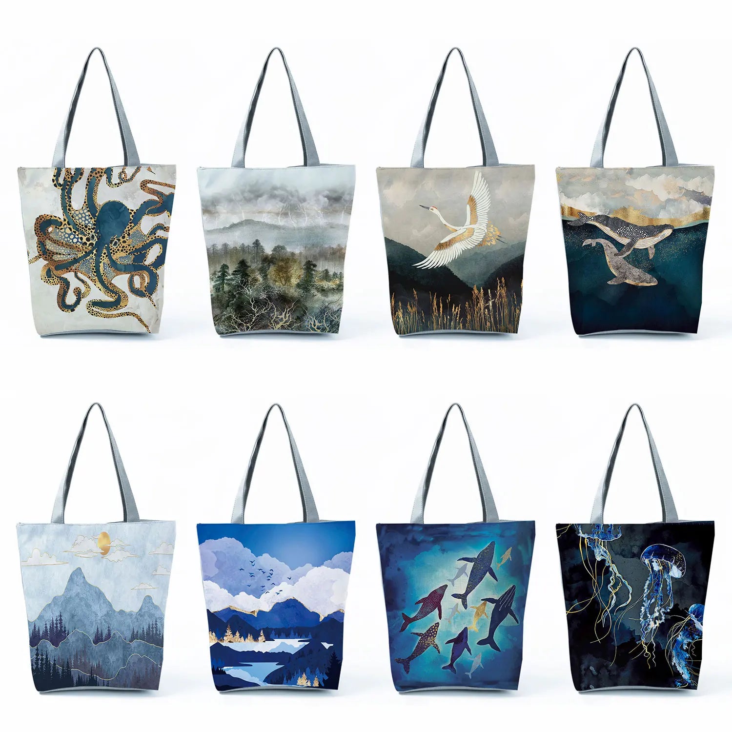 Japanese Crane Tote Bag for Shopping, Eco-Friendly Reusable Handbag