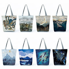 Japanese Crane Tote Bag for Shopping, Eco-Friendly Reusable Handbag