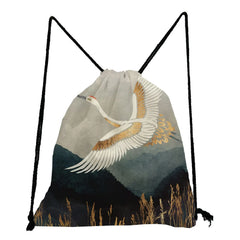 Japanese Ukiyoe Crane Drawstring Backpack Bag