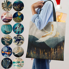 Japanese Crane Tote Bag Eco Reusable Shoulder Shopping Bags