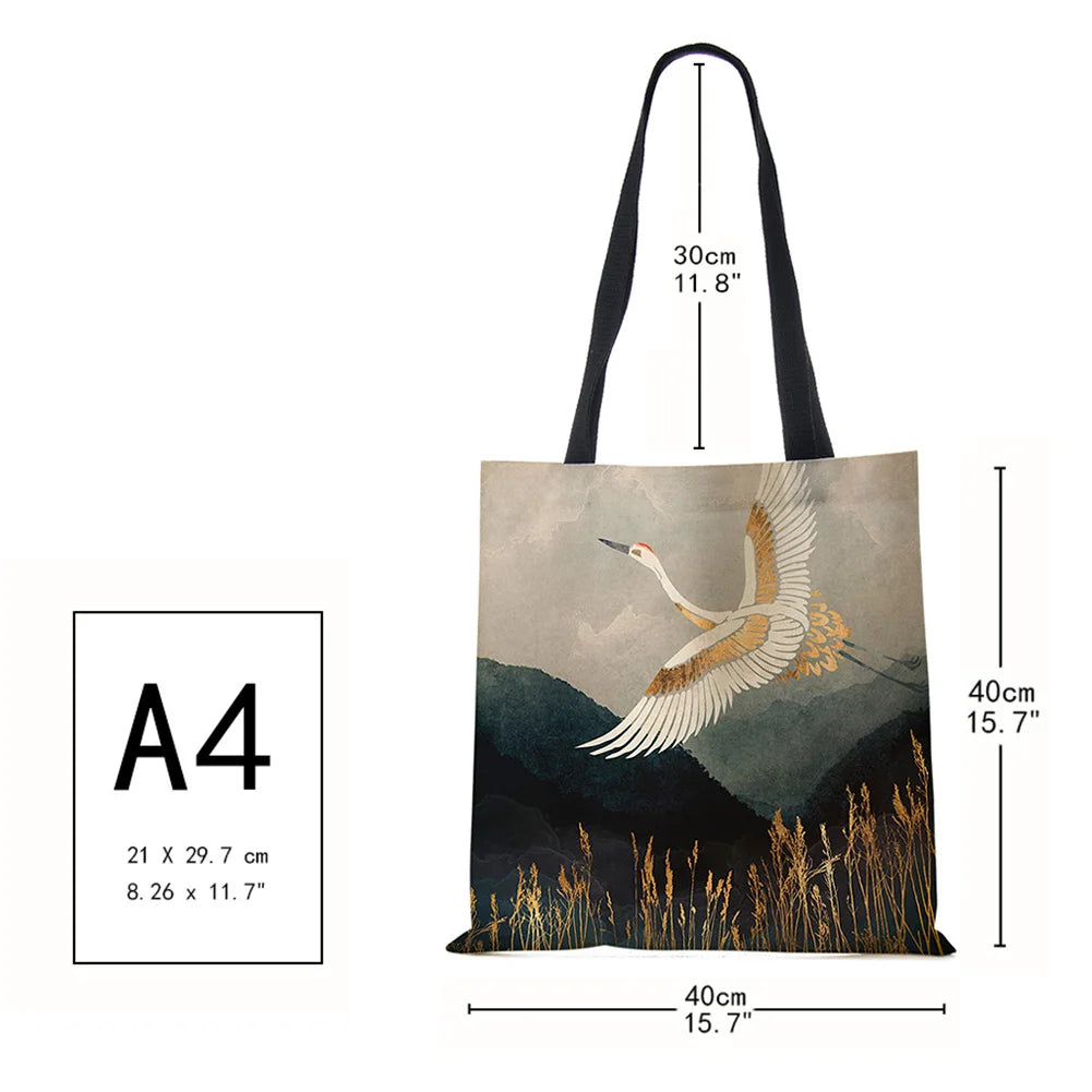 Japanese Crane Tote Bag Eco Reusable Shoulder Shopping Bags