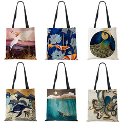 Japanese Crane Tote Bag Eco Reusable Shoulder Shopping Bags