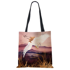 Japanese Crane Tote Bag Eco Reusable Shoulder Shopping Bags