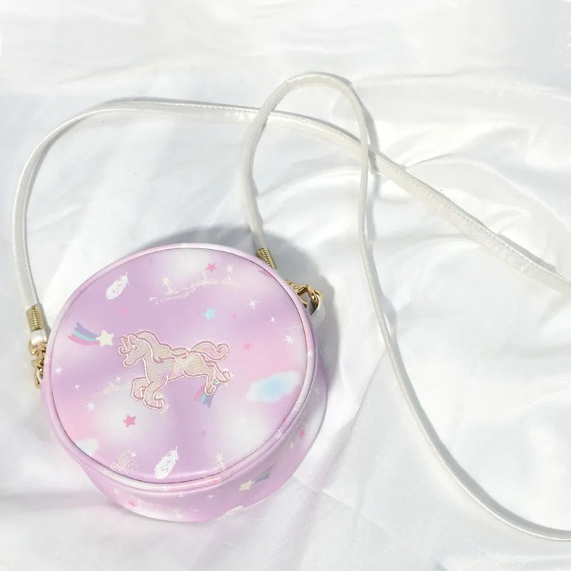 Japanese Unicorn Small Round Handbag Messenger Bag Mini Lolita Girl Shoulder Bag