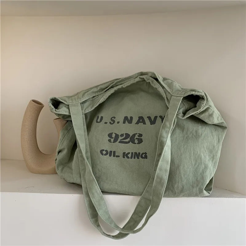 Japanese Canvas One-shoulder Messenger Bag Letter Print Large-capacity Tote