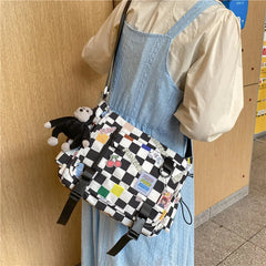 Japanese Women Plaid Messenger Bags Ladies Cover Shoulder Crossbody Bag