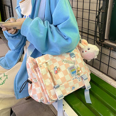 Japanese Women Plaid Messenger Bags Ladies Cover Shoulder Crossbody Bag