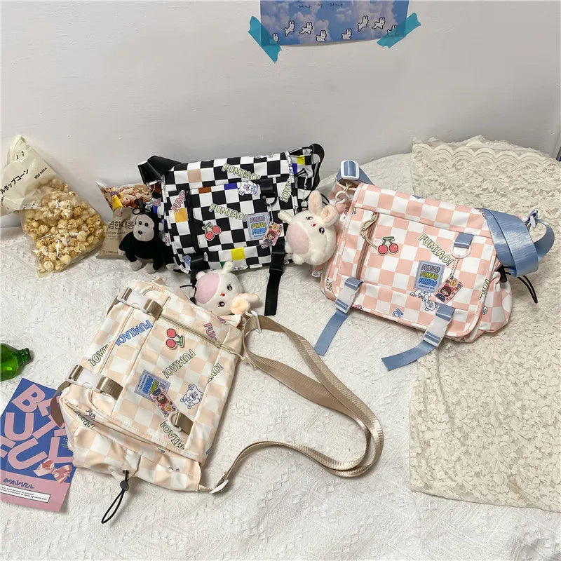 Japanese Women Plaid Messenger Bags Ladies Cover Shoulder Crossbody Bag