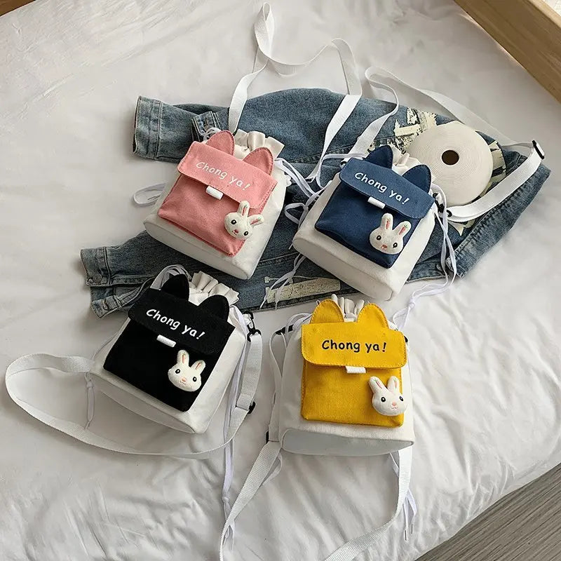 Japanese Canvas Crossbody Bag Drawstring Bucket Bag