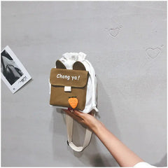 Japanese Women's Canvas Crossbody Bag Drawstring Student Small Bucket Bag
