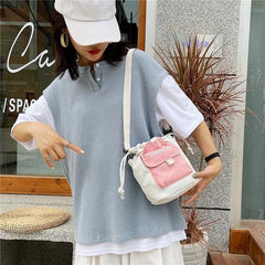 Japanese Canvas Crossbody Bag Drawstring Bucket Bag