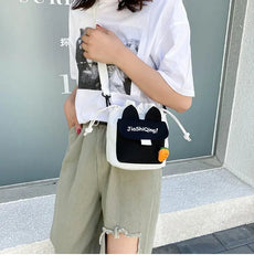 Japanese Canvas Crossbody Bag Drawstring Bucket Bag