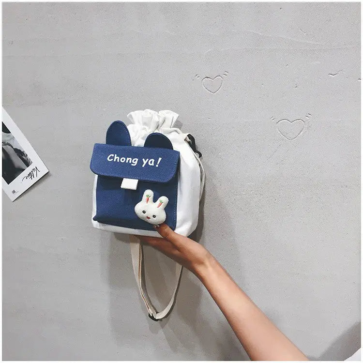 Japanese Canvas Crossbody Bag Drawstring Bucket Bag