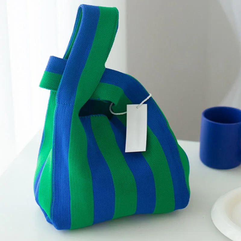 Japanese Candy Wool Knitting Women Handbag Striped Tote Bag