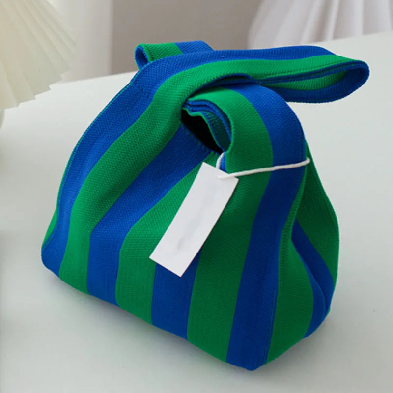 Japanese Candy Wool Knitting Women Handbag Striped Tote Bag