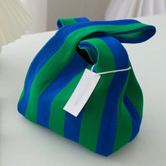 Japanese Candy Wool Knitting Women Handbag Striped Tote Bag