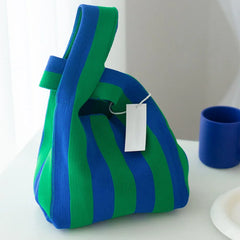 Japanese Candy Wool Knitting Women Handbag Striped Tote Bag