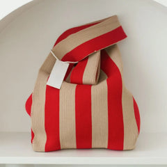 Japanese Candy Wool Knitting Women Handbag Striped Tote Bag