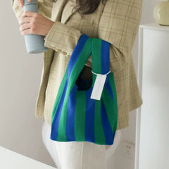 Japanese Candy Wool Knitting Women Handbag Striped Tote Bag