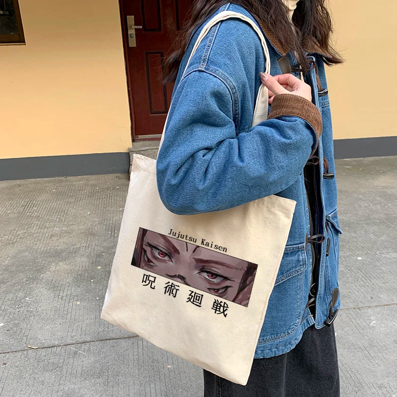 Jujutsu Kaisen Canvas Bag Harajuku Women Large Shopper Punk Shoulder Bags