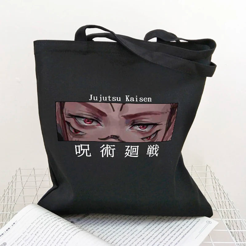 Jujutsu Kaisen Canvas Bag Harajuku Women Large Shopper Punk Shoulder Bags