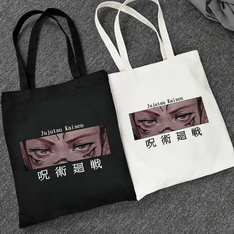 Jujutsu Kaisen Canvas Bag Harajuku Women Large Shopper Punk Shoulder Bags