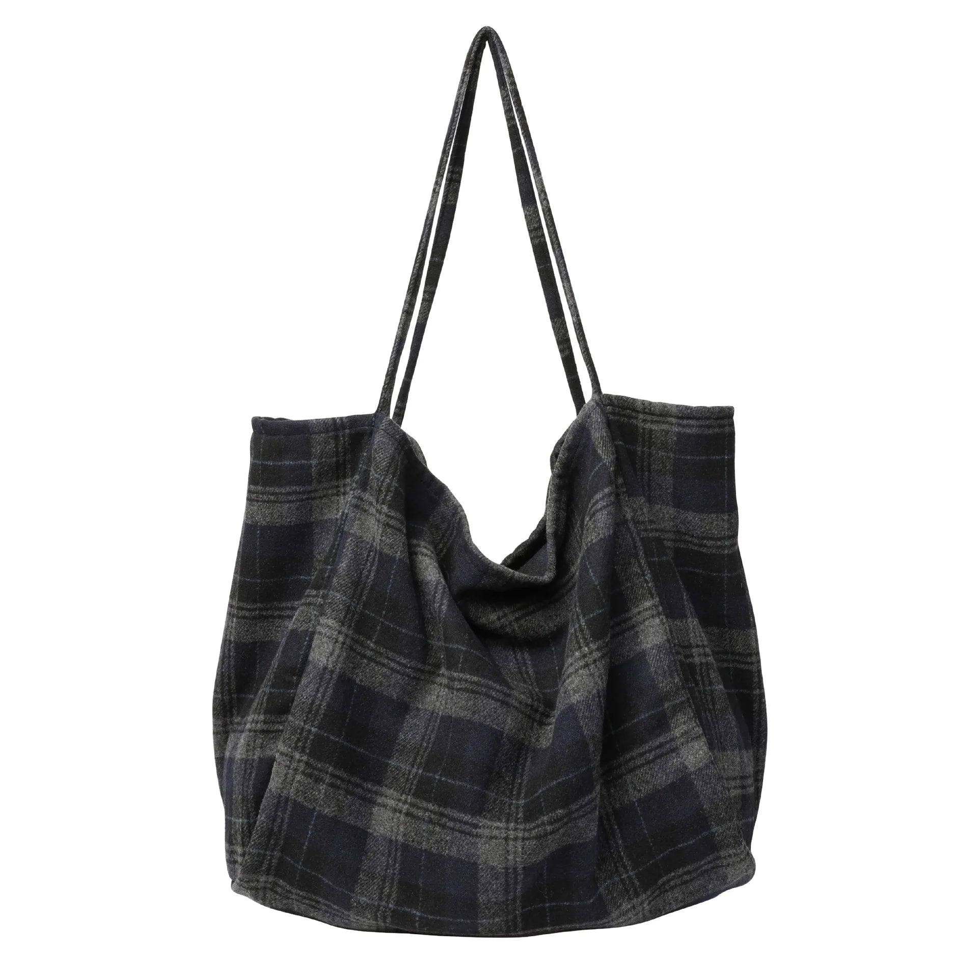 Japanese Art Canvas Tote Bag Plaid Shoulder Shopper Bag