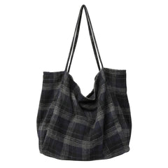 Japanese Art Canvas Tote Bag Plaid Shoulder Shopper Bag