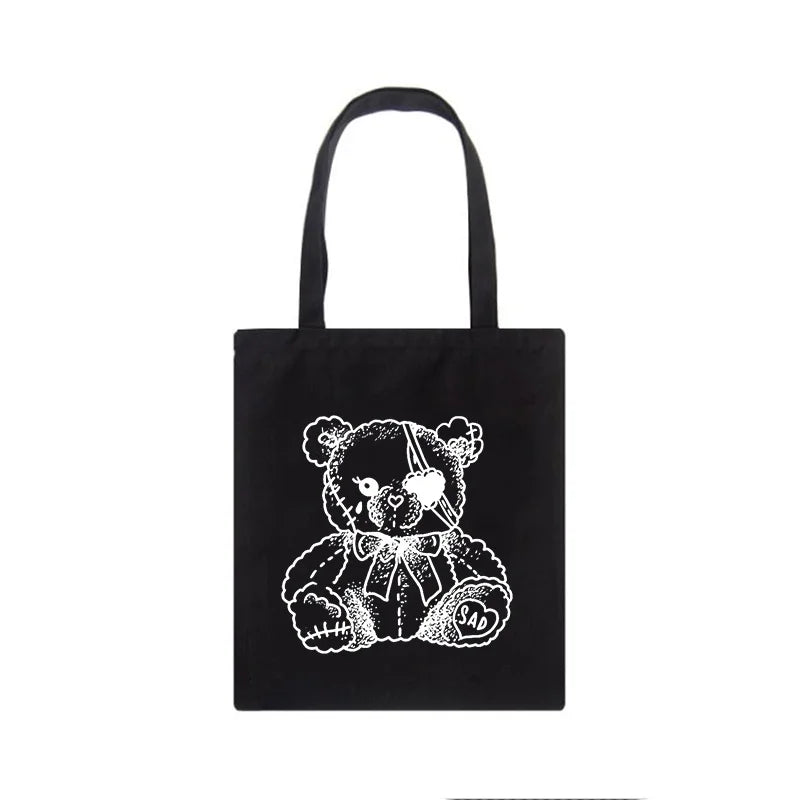Japanese Gothic Waves Y2K Canvas Bag - Harajuku Women Shoulder Bags
