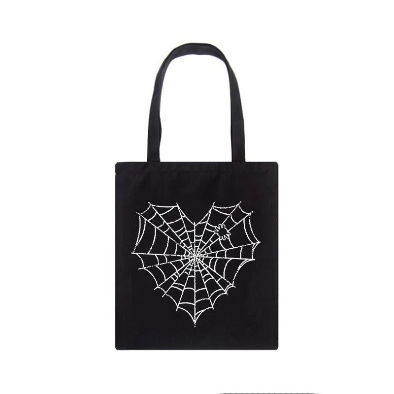 Japanese Gothic Spider Web Print Canvas Bag Vintage Large-Capacity